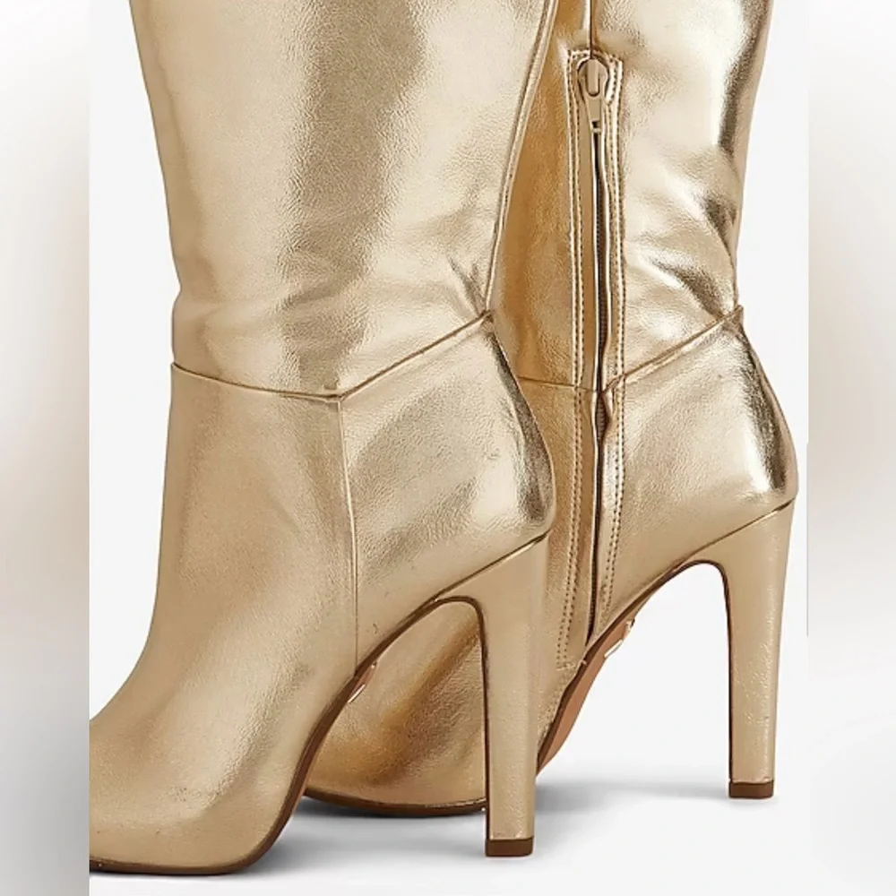 Brian Atwood x Express Metallic Over The Knee Heeled Boots Size 9